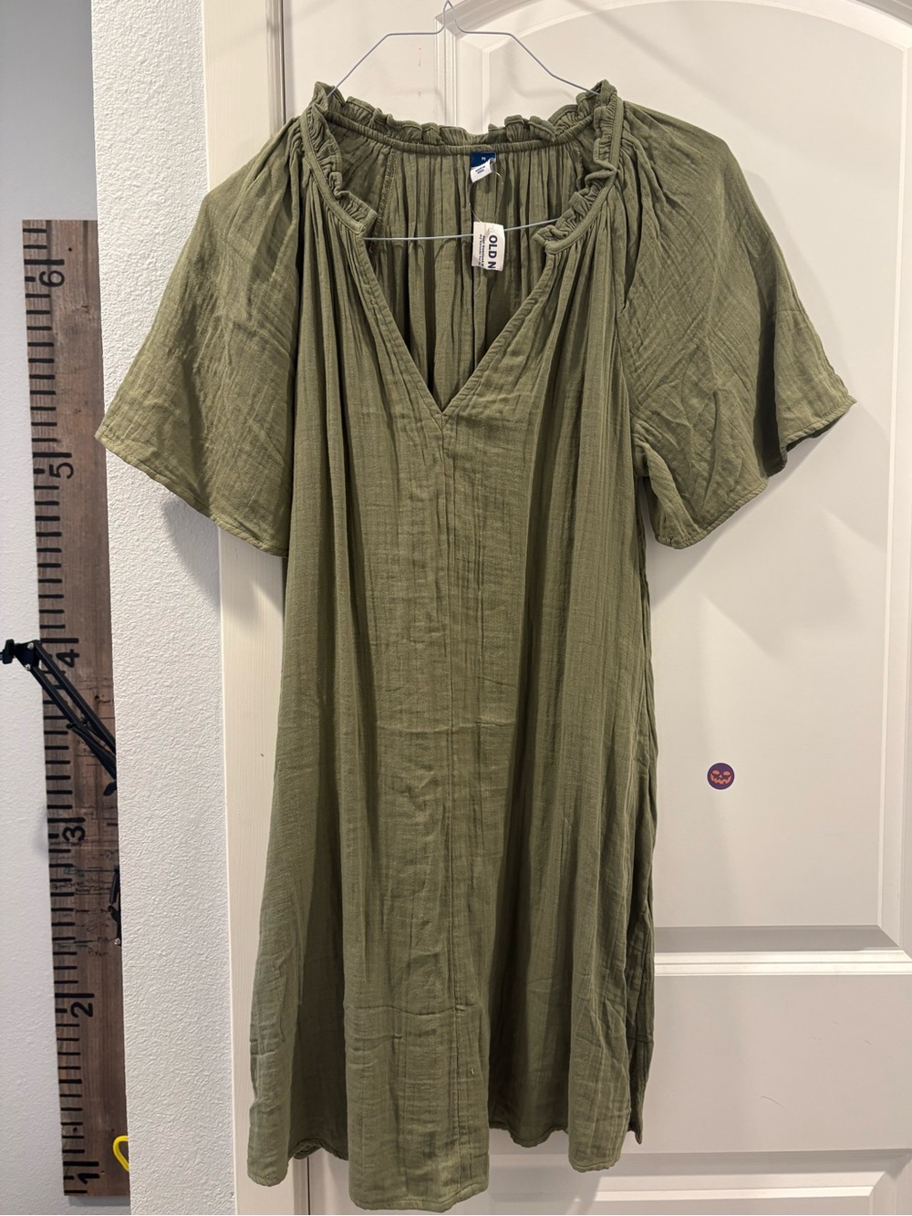 Olive Green Women's V-Neck Short Sleeve Dress